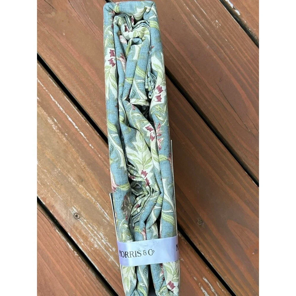 MORRIS & Co WILHELMINA Tablecloth 70 X 120 in GREEN Floral Printed 100% Cotton